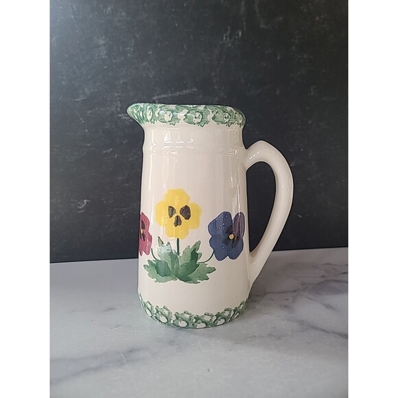 Crock Shop Santa Ana Pansy Flower Pitcher Vintage, READ - Picture 1 of 10